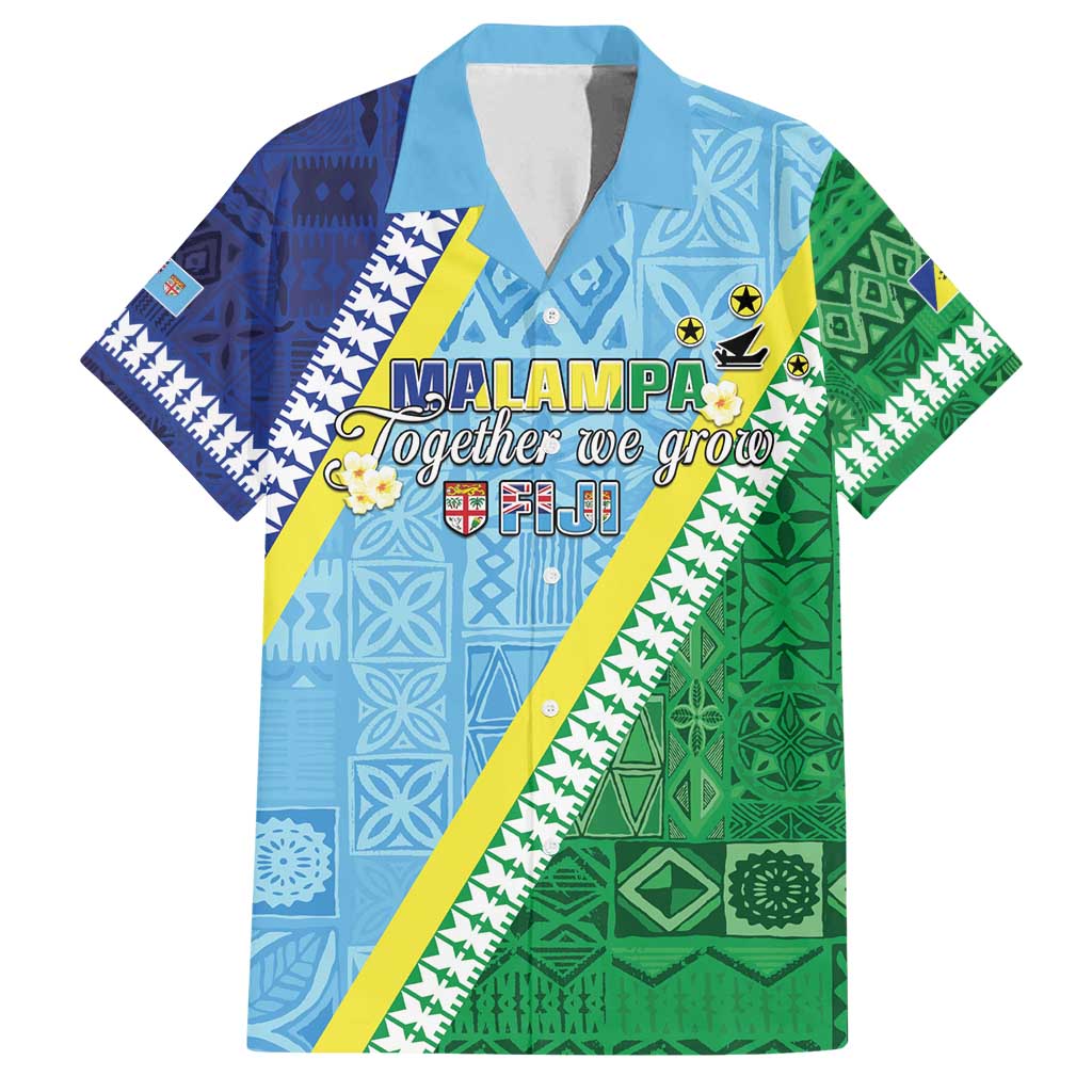 Love Malampa Fiji Day Family Matching Puletasi and Hawaiian Shirt Together We Grow LT05 Dad's Shirt - Short Sleeve Blue - Polynesian Pride
