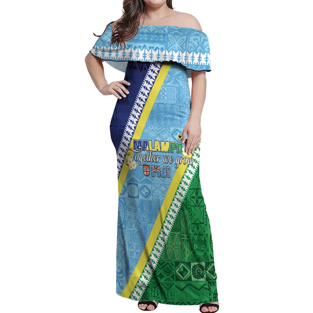 Love Malampa Fiji Day Off Shoulder Maxi Dress Together We Grow LT05 Women Blue - Polynesian Pride