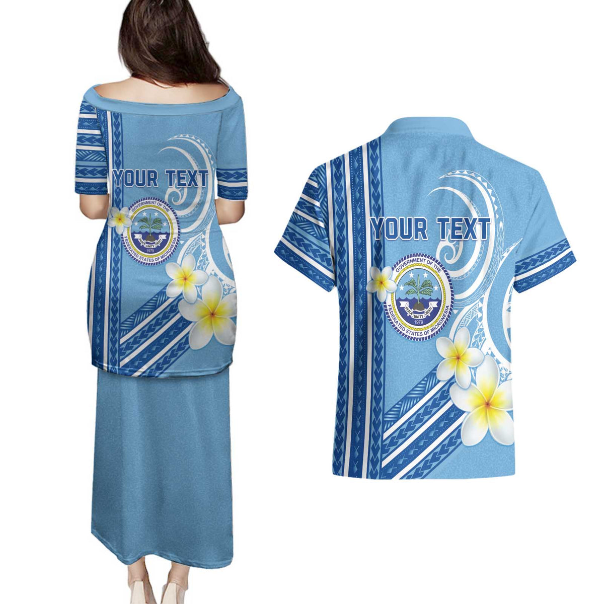 Personalised Federated States of Micronesia Couples Matching Puletasi and Hawaiian Shirt Happy 38th Independence Anniversary