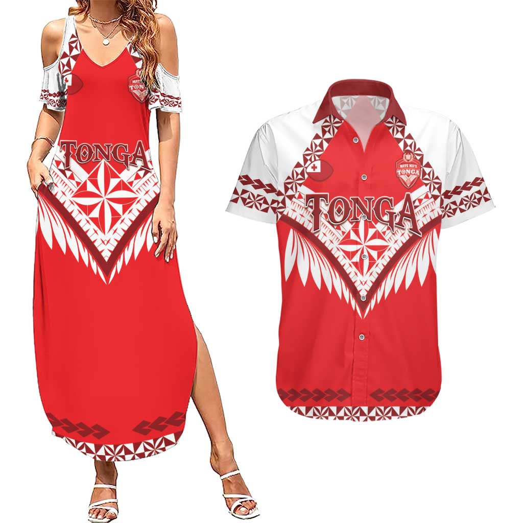 Custom Tonga Mate Maa Rugby Couples Matching Summer Maxi Dress and Hawaiian Shirt Go Champions