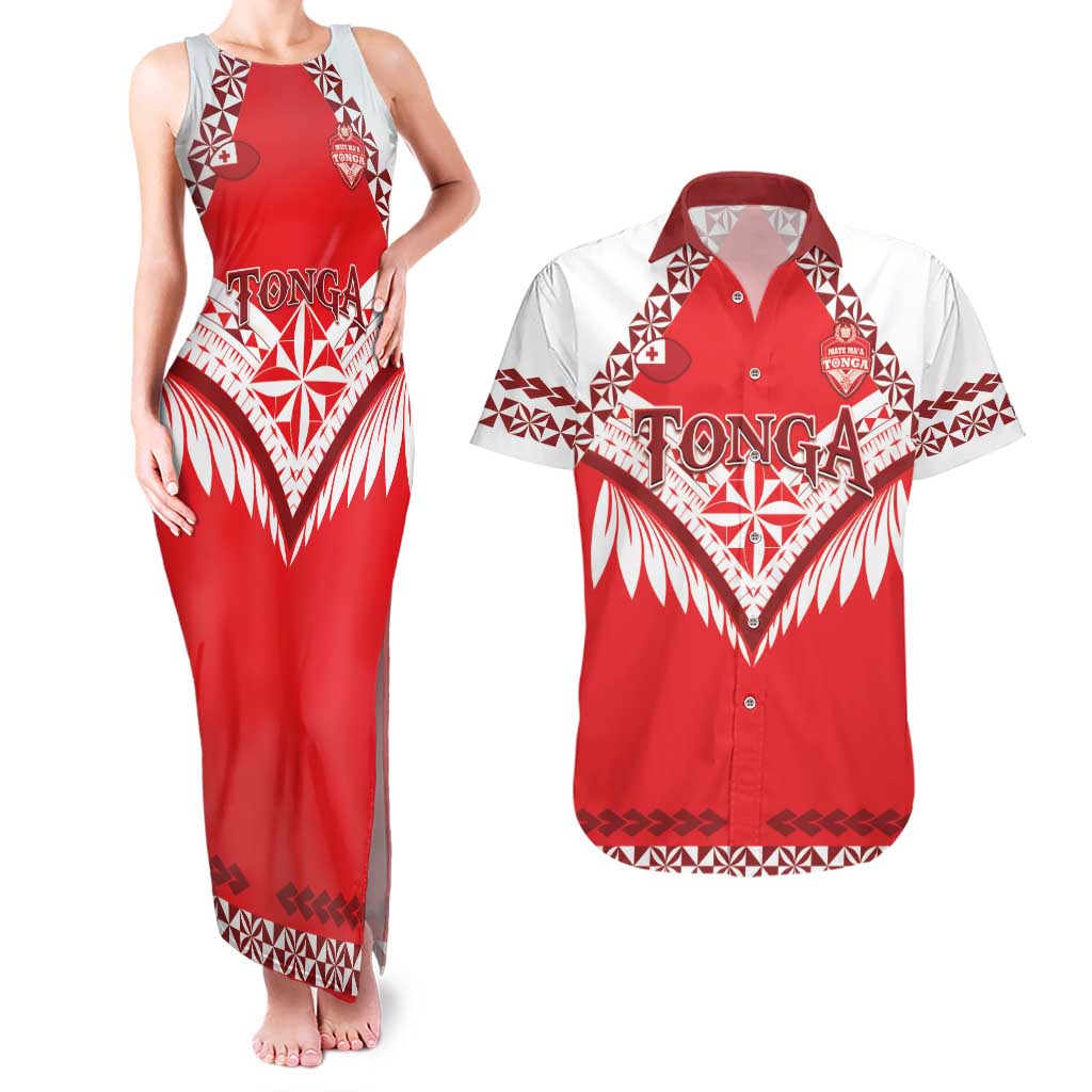 Custom Tonga Mate Maa Rugby Couples Matching Tank Maxi Dress and Hawaiian Shirt Go Champions