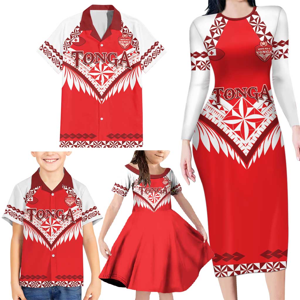 Custom Tonga Mate Maa Rugby Family Matching Long Sleeve Bodycon Dress and Hawaiian Shirt Go Champions