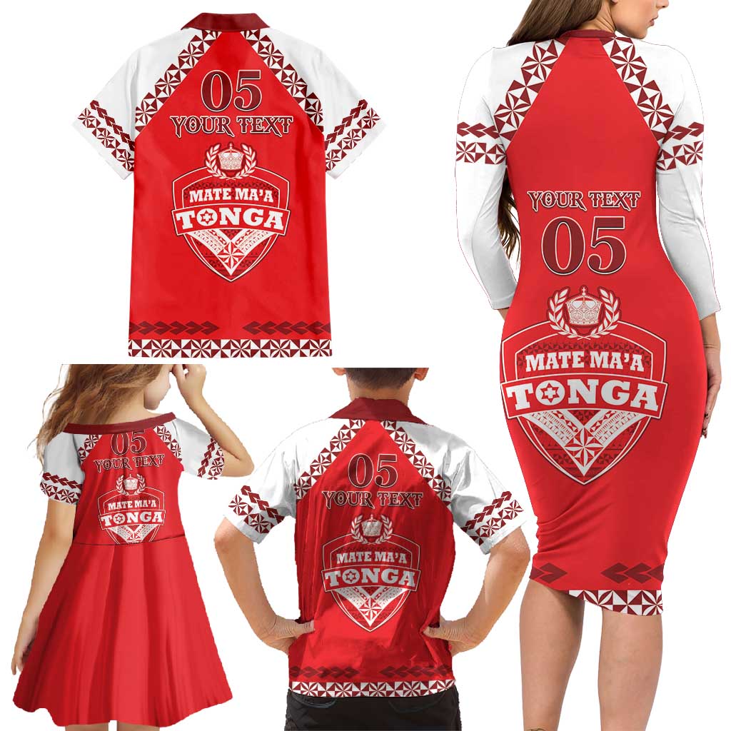 Custom Tonga Mate Maa Rugby Family Matching Long Sleeve Bodycon Dress and Hawaiian Shirt Go Champions LT05 - Polynesian Pride