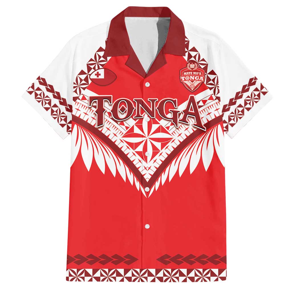 Custom Tonga Mate Maa Rugby Family Matching Long Sleeve Bodycon Dress and Hawaiian Shirt Go Champions LT05 Dad's Shirt - Short Sleeve Red - Polynesian Pride