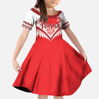 Custom Tonga Mate Maa Rugby Family Matching Off The Shoulder Long Sleeve Dress and Hawaiian Shirt Go Champions LT05 Daughter's Dress Red - Polynesian Pride