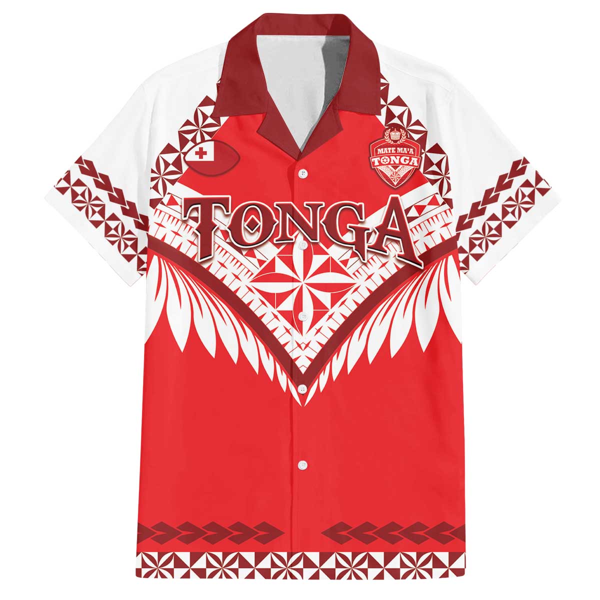 Custom Tonga Mate Maa Rugby Family Matching Off The Shoulder Long Sleeve Dress and Hawaiian Shirt Go Champions LT05 Dad's Shirt - Short Sleeve Red - Polynesian Pride