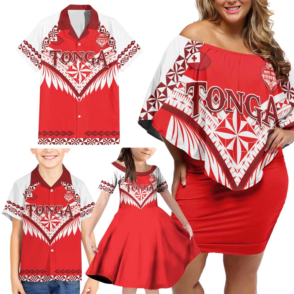 Custom Tonga Mate Maa Rugby Family Matching Off Shoulder Short Dress and Hawaiian Shirt Go Champions