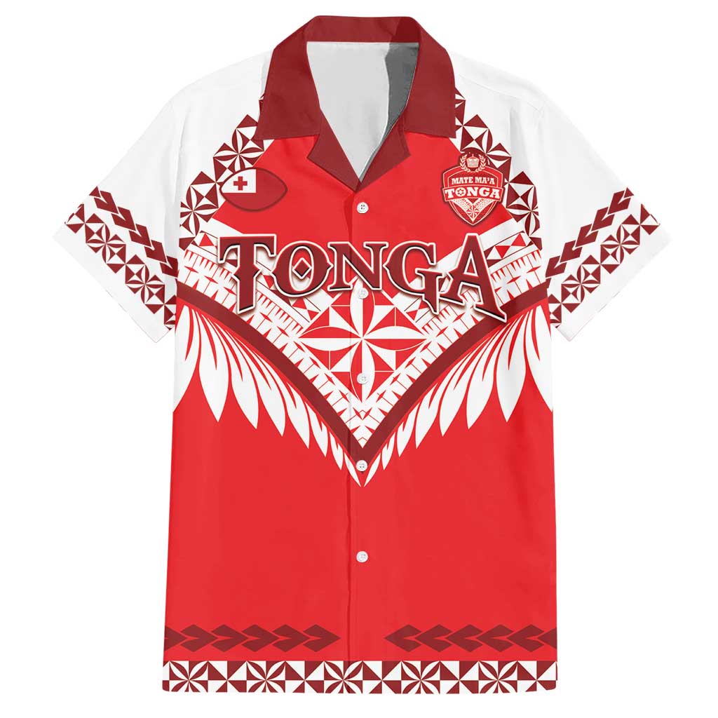 Custom Tonga Mate Maa Rugby Family Matching Short Sleeve Bodycon Dress and Hawaiian Shirt Go Champions LT05 Dad's Shirt - Short Sleeve Red - Polynesian Pride