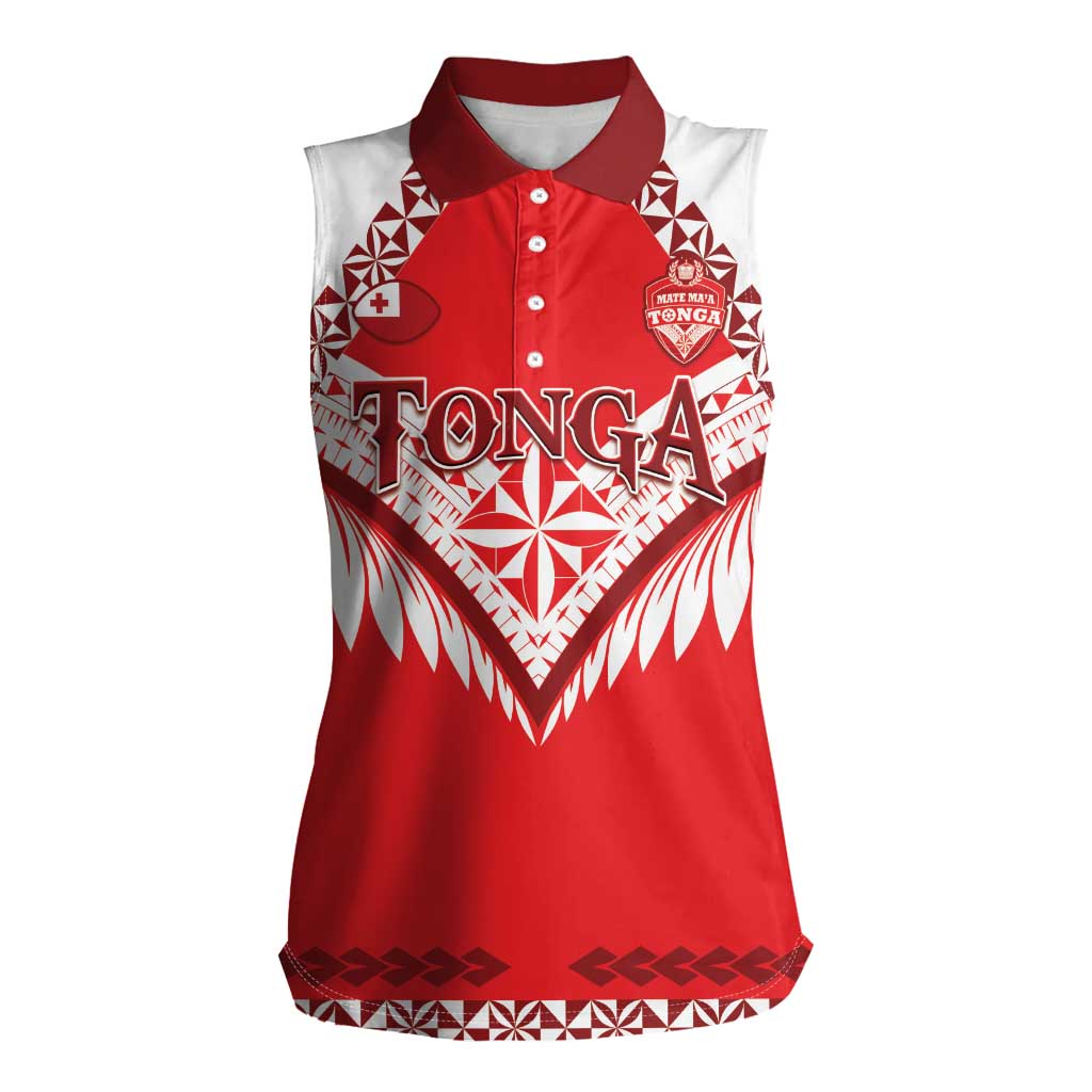 Custom Tonga Mate Maa Rugby Women Sleeveless Polo Shirt Go Champions