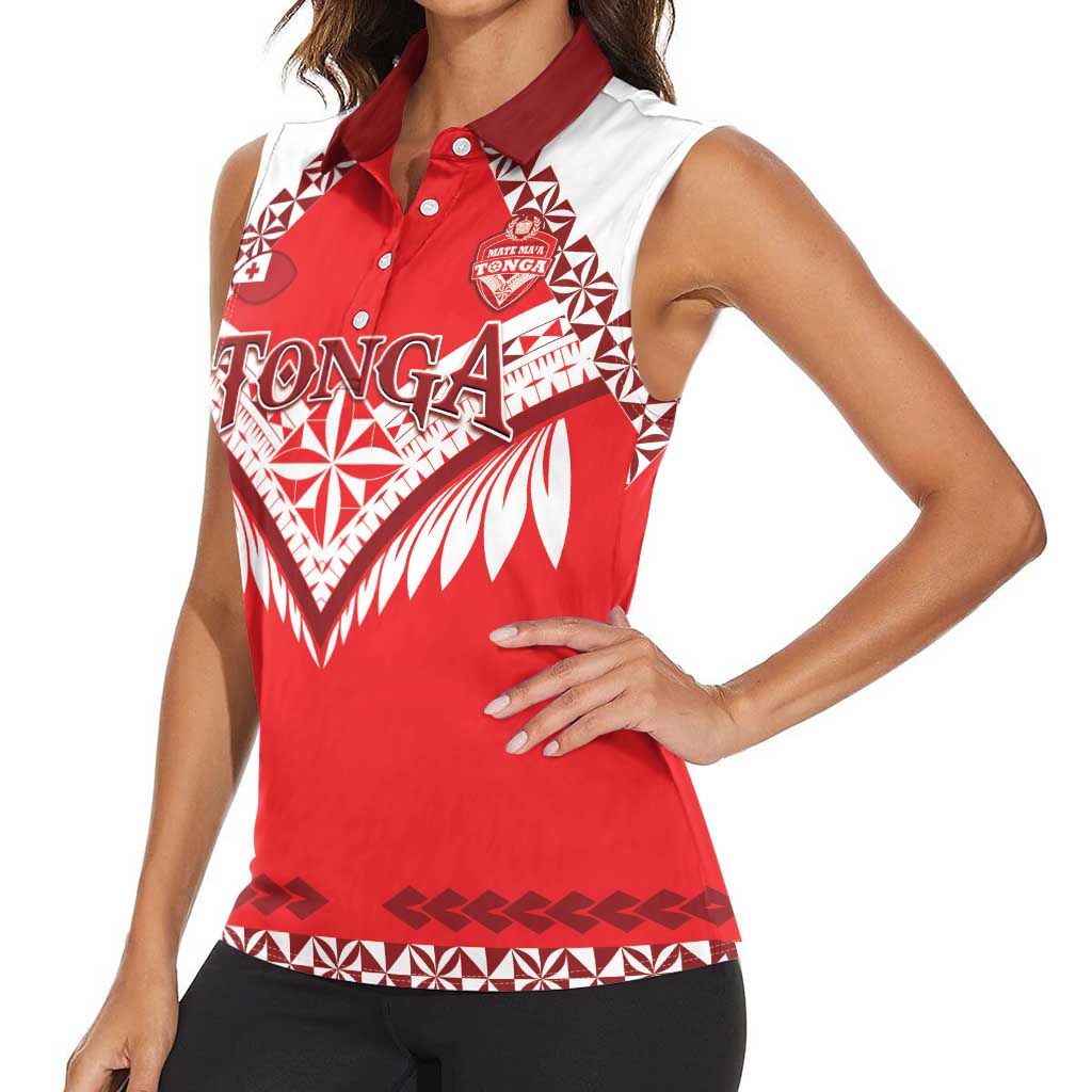 Custom Tonga Mate Maa Rugby Women Sleeveless Polo Shirt Go Champions