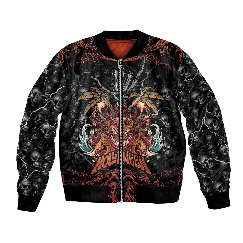 Aloha Halloween Bomber Jacket Horror Tiki Heavy Metal Style - Polynesian Pride