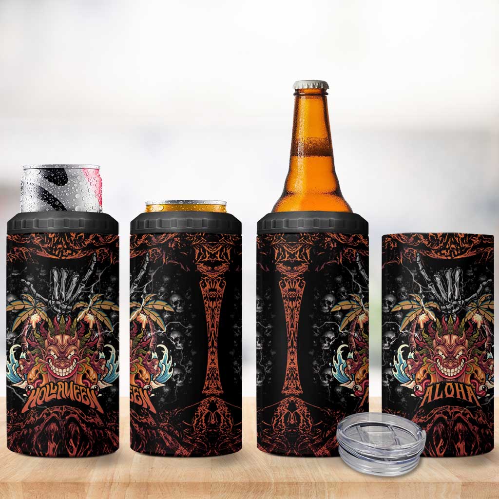 Aloha Halloween 4 in 1 Can Cooler Tumbler Horror Tiki Heavy Metal Style - Polynesian Pride