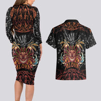 Aloha Halloween Couples Matching Long Sleeve Bodycon Dress and Hawaiian Shirt Horror Tiki Heavy Metal Style - Polynesian Pride