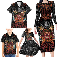 Aloha Halloween Family Matching Long Sleeve Bodycon Dress and Hawaiian Shirt Horror Tiki Heavy Metal Style - Polynesian Pride