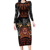Aloha Halloween Family Matching Long Sleeve Bodycon Dress and Hawaiian Shirt Horror Tiki Heavy Metal Style - Polynesian Pride