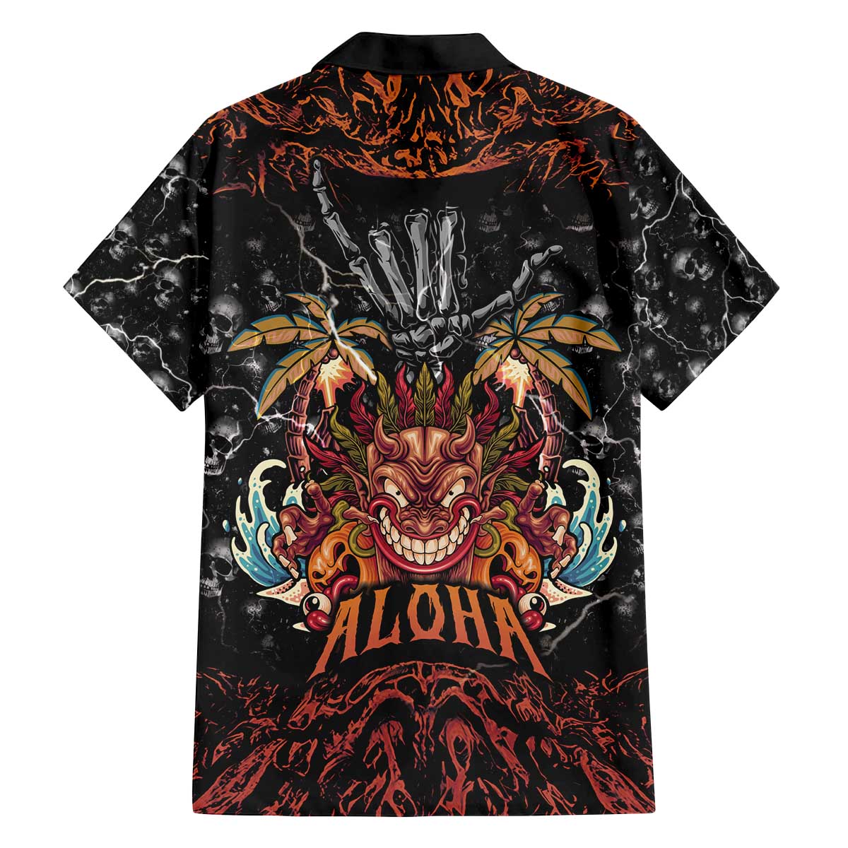 Aloha Halloween Family Matching Off The Shoulder Long Sleeve Dress and Hawaiian Shirt Horror Tiki Heavy Metal Style - Polynesian Pride