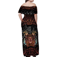 Aloha Halloween Family Matching Off Shoulder Maxi Dress and Hawaiian Shirt Horror Tiki Heavy Metal Style - Polynesian Pride