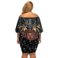 Aloha Halloween Family Matching Off Shoulder Short Dress and Hawaiian Shirt Horror Tiki Heavy Metal Style - Polynesian Pride