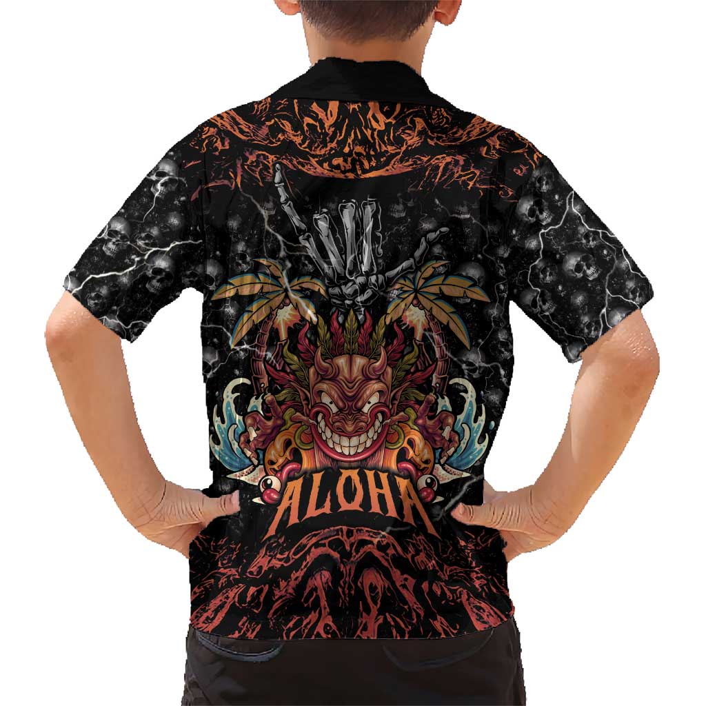 Aloha Halloween Family Matching Short Sleeve Bodycon Dress and Hawaiian Shirt Horror Tiki Heavy Metal Style - Polynesian Pride