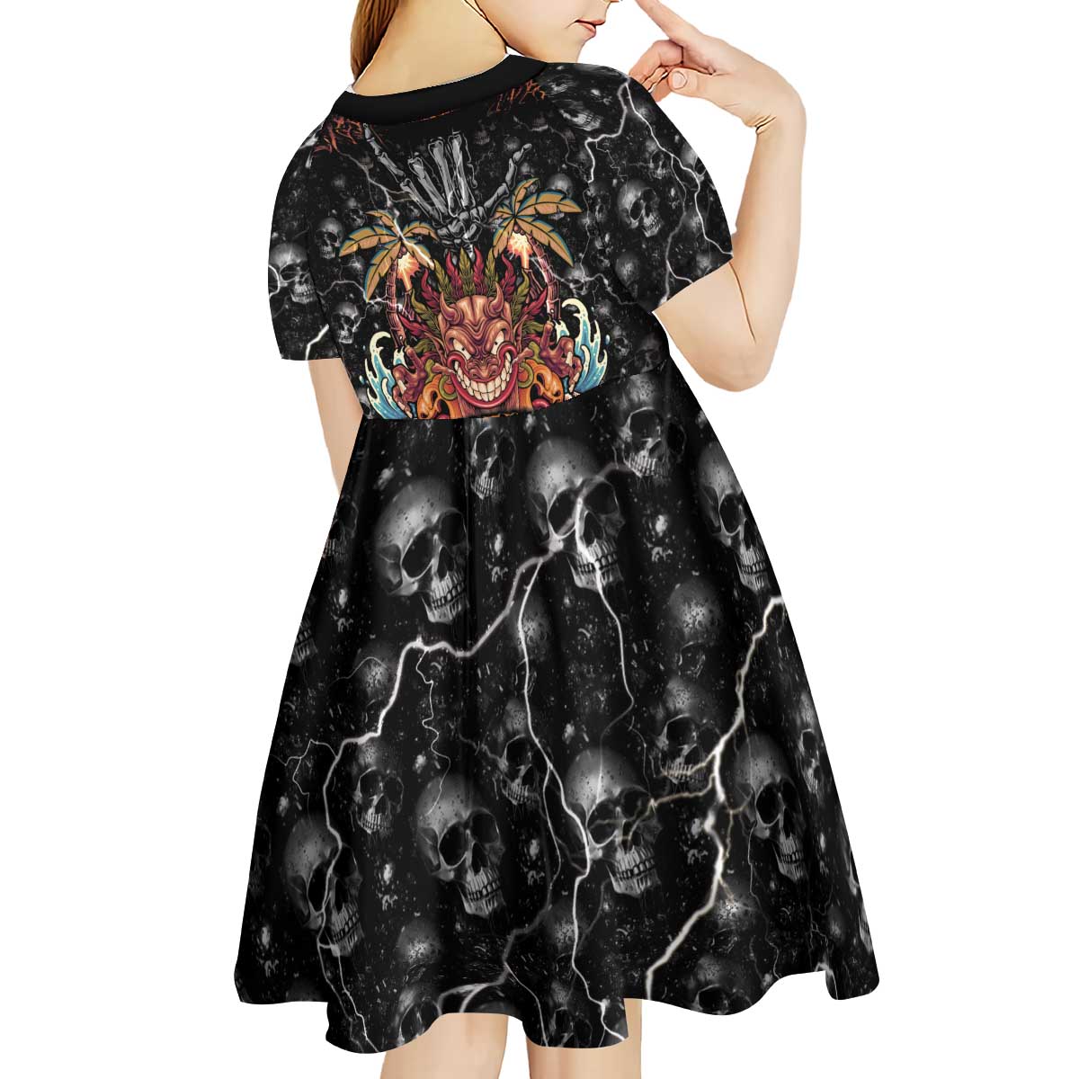 Aloha Halloween Kid Short Sleeve Dress Horror Tiki Heavy Metal Style - Polynesian Pride