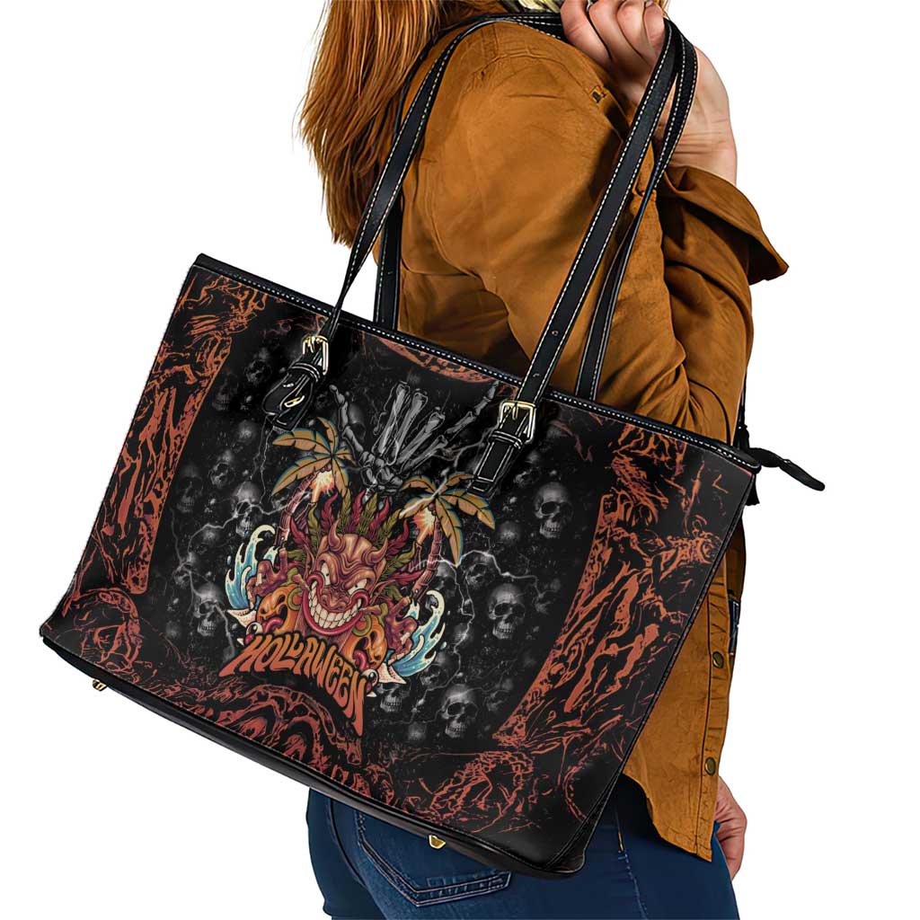 Aloha Halloween Leather Tote Bag Horror Tiki Heavy Metal Style - Polynesian Pride