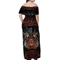 Aloha Halloween Off Shoulder Maxi Dress Horror Tiki Heavy Metal Style - Polynesian Pride