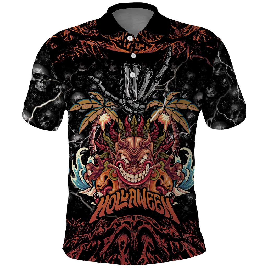 Aloha Halloween Polo Shirt Horror Tiki Heavy Metal Style - Polynesian Pride