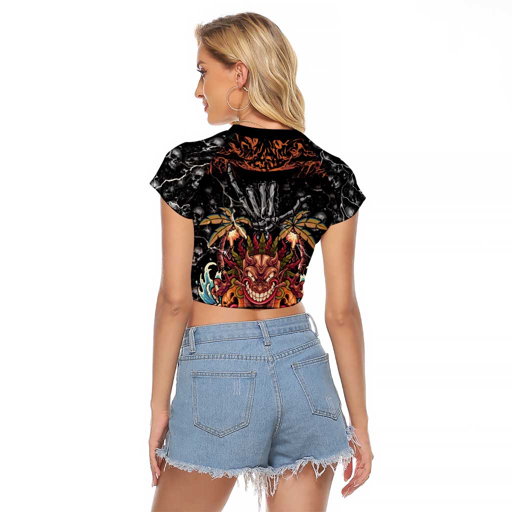 Aloha Halloween Raglan Cropped T Shirt Horror Tiki Heavy Metal Style - Polynesian Pride