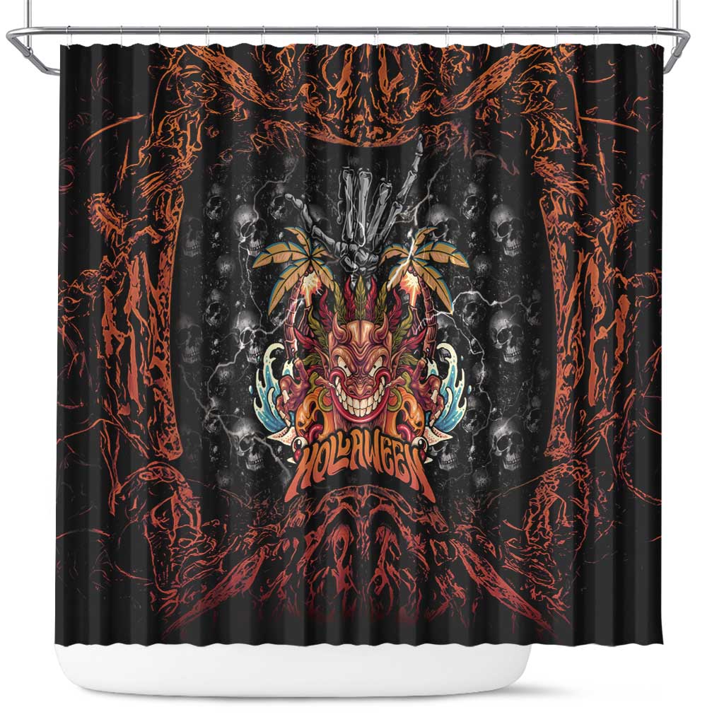Aloha Halloween Shower Curtain Horror Tiki Heavy Metal Style - Polynesian Pride