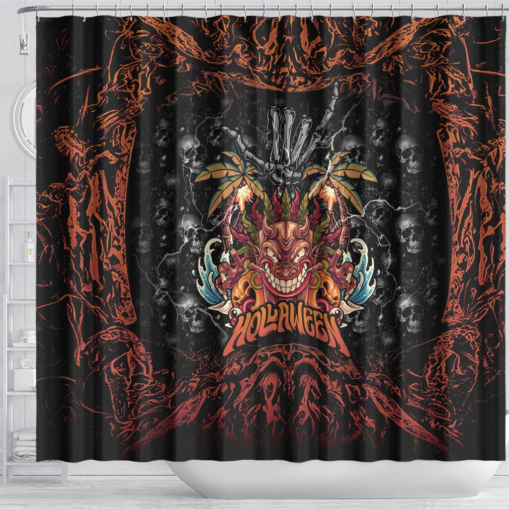 Aloha Halloween Shower Curtain Horror Tiki Heavy Metal Style - Polynesian Pride