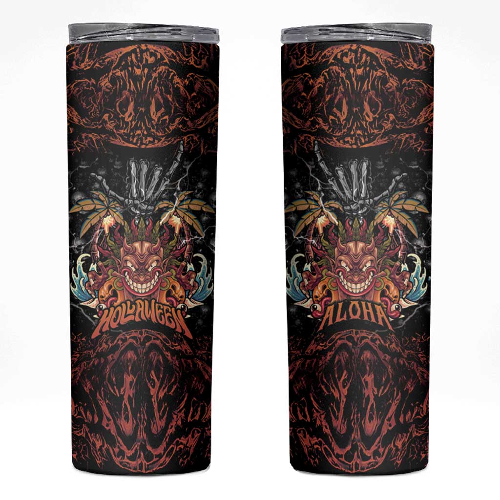Aloha Halloween Skinny Tumbler Horror Tiki Heavy Metal Style - Polynesian Pride