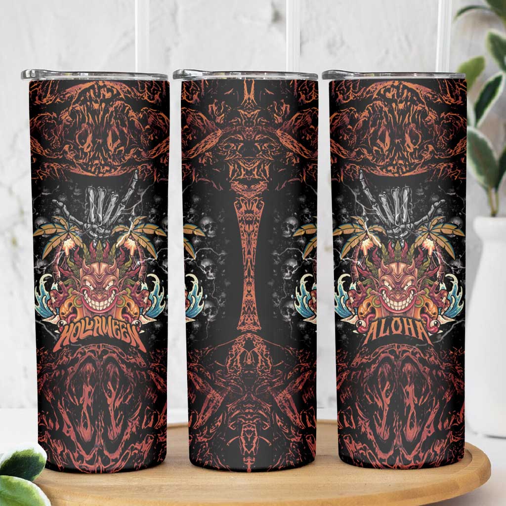 Aloha Halloween Skinny Tumbler Horror Tiki Heavy Metal Style - Polynesian Pride