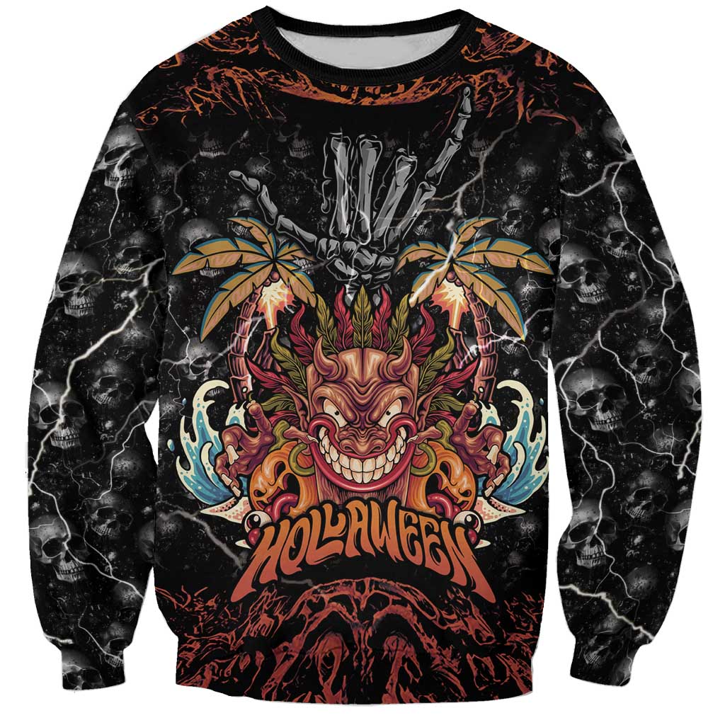 Aloha Halloween Sweatshirt Horror Tiki Heavy Metal Style - Polynesian Pride