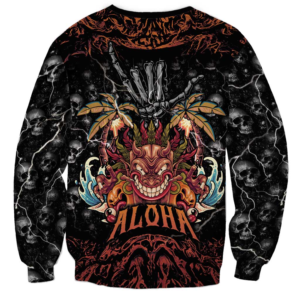Aloha Halloween Sweatshirt Horror Tiki Heavy Metal Style - Polynesian Pride