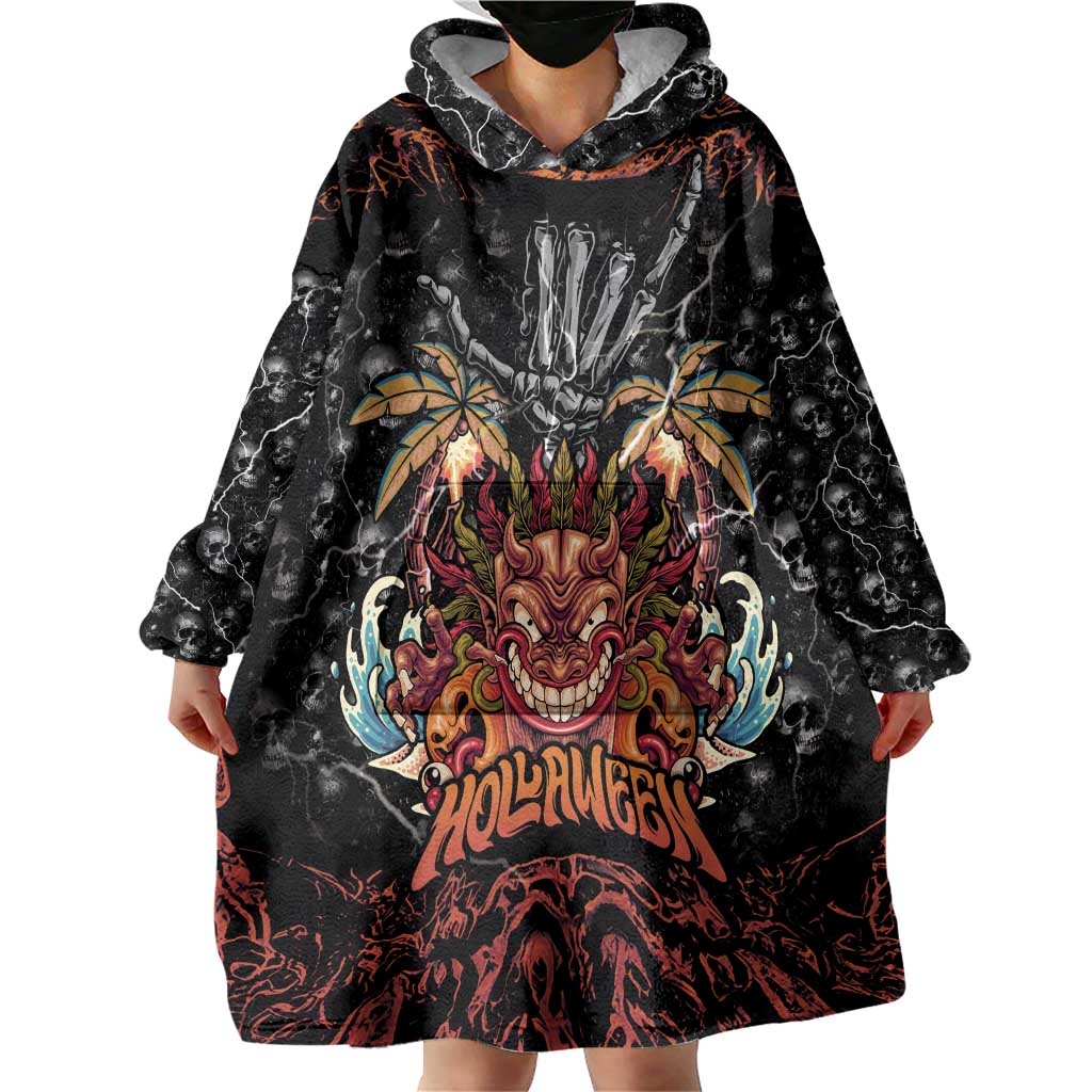 Aloha Halloween Wearable Blanket Hoodie Horror Tiki Heavy Metal Style - Polynesian Pride