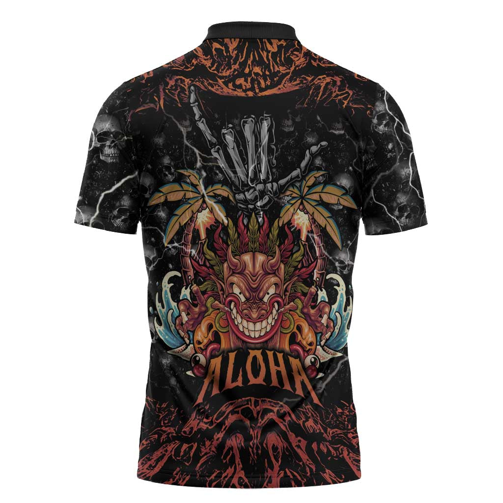 Aloha Halloween Zipper Polo Shirt Horror Tiki Heavy Metal Style - Polynesian Pride