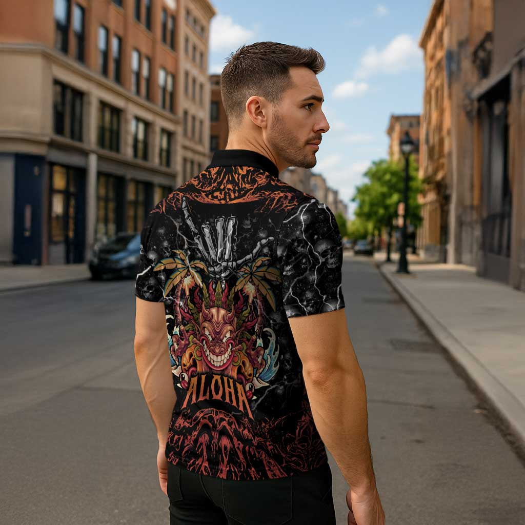 Aloha Halloween Zipper Polo Shirt Horror Tiki Heavy Metal Style - Polynesian Pride