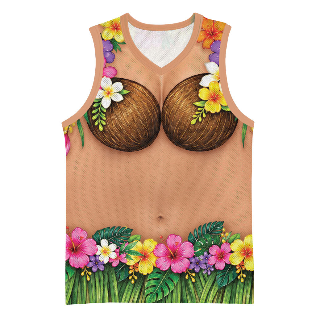 Hawaii Hula Costume Basketball Jersey Coconut Bra Lei Flowers Grass Skirt LT05 Unisex Beige - Polynesian Pride