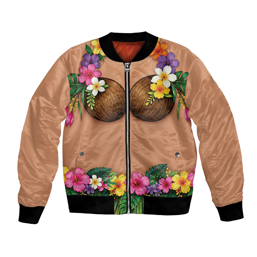 Hawaii Hula Costume Bomber Jacket Coconut Bra Lei Flowers Grass Skirt LT05 Unisex Beige - Polynesian Pride