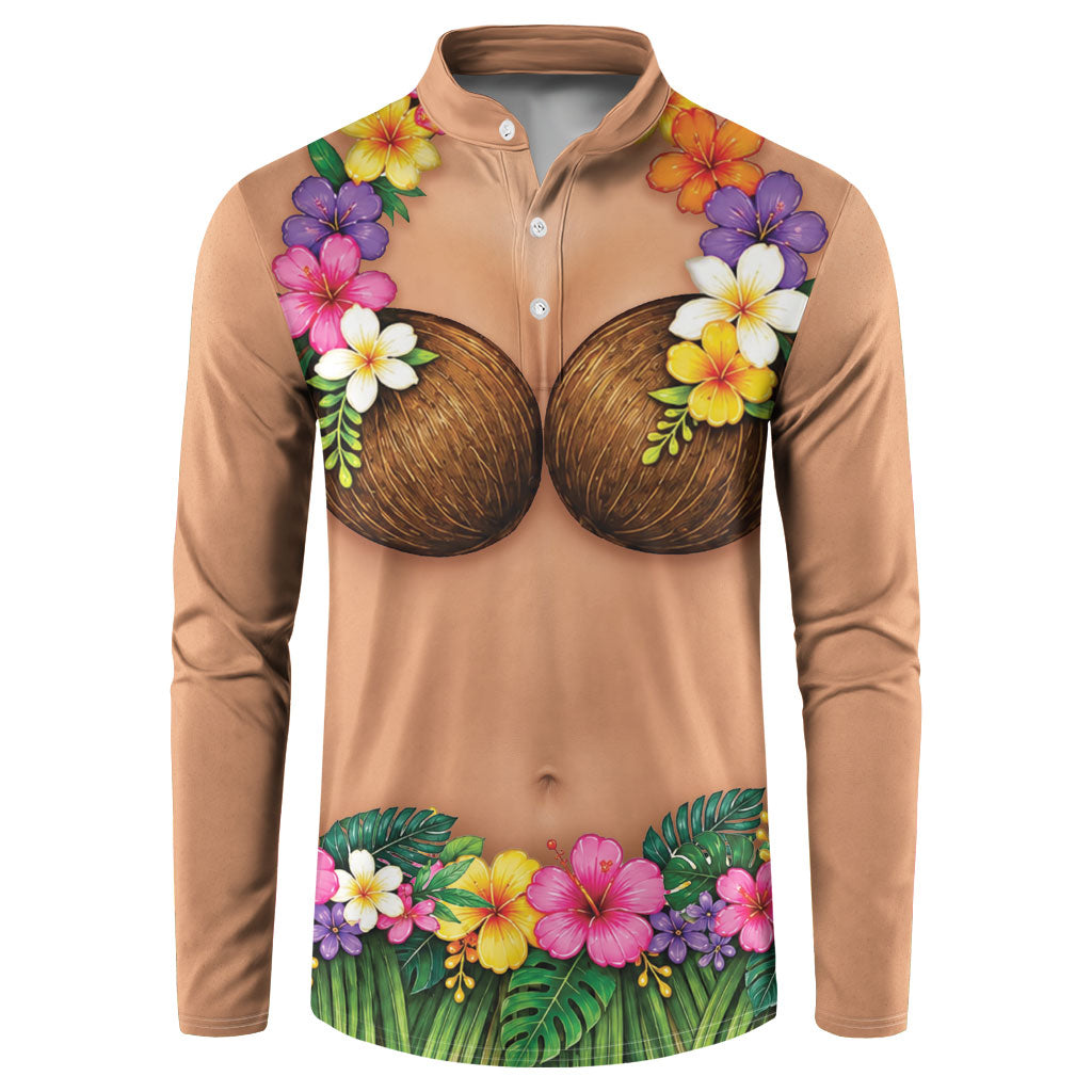 Hawaii Hula Costume Button Sweatshirt Coconut Bra Lei Flowers Grass Skirt LT05 Beige - Polynesian Pride