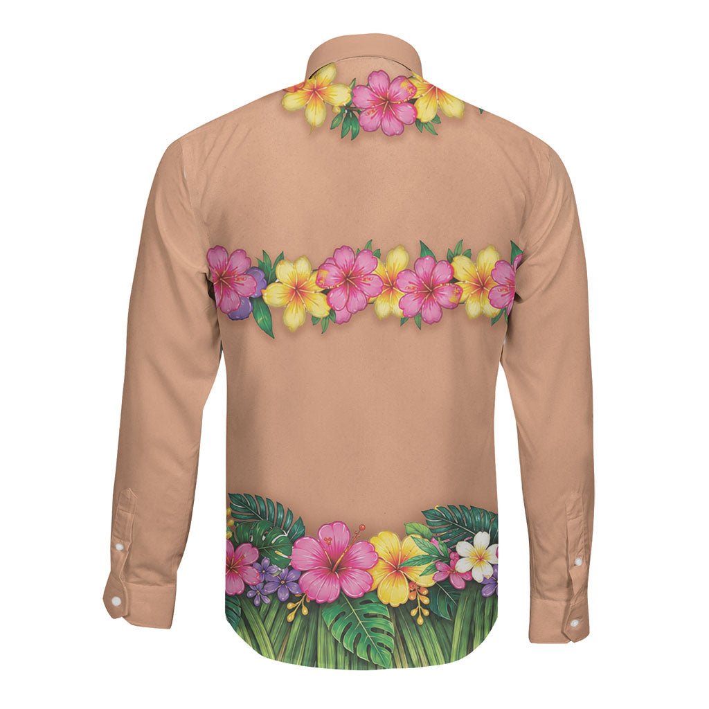 Hawaii Hula Costume Long Sleeve Button Shirt Coconut Bra Lei Flowers Grass Skirt LT05 - Polynesian Pride