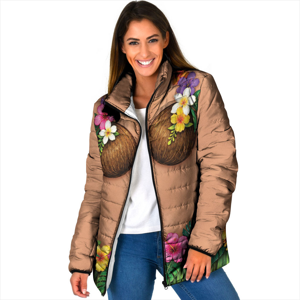 Hawaii Hula Costume Padded Jacket Coconut Bra Lei Flowers Grass Skirt LT05 Women Beige - Polynesian Pride