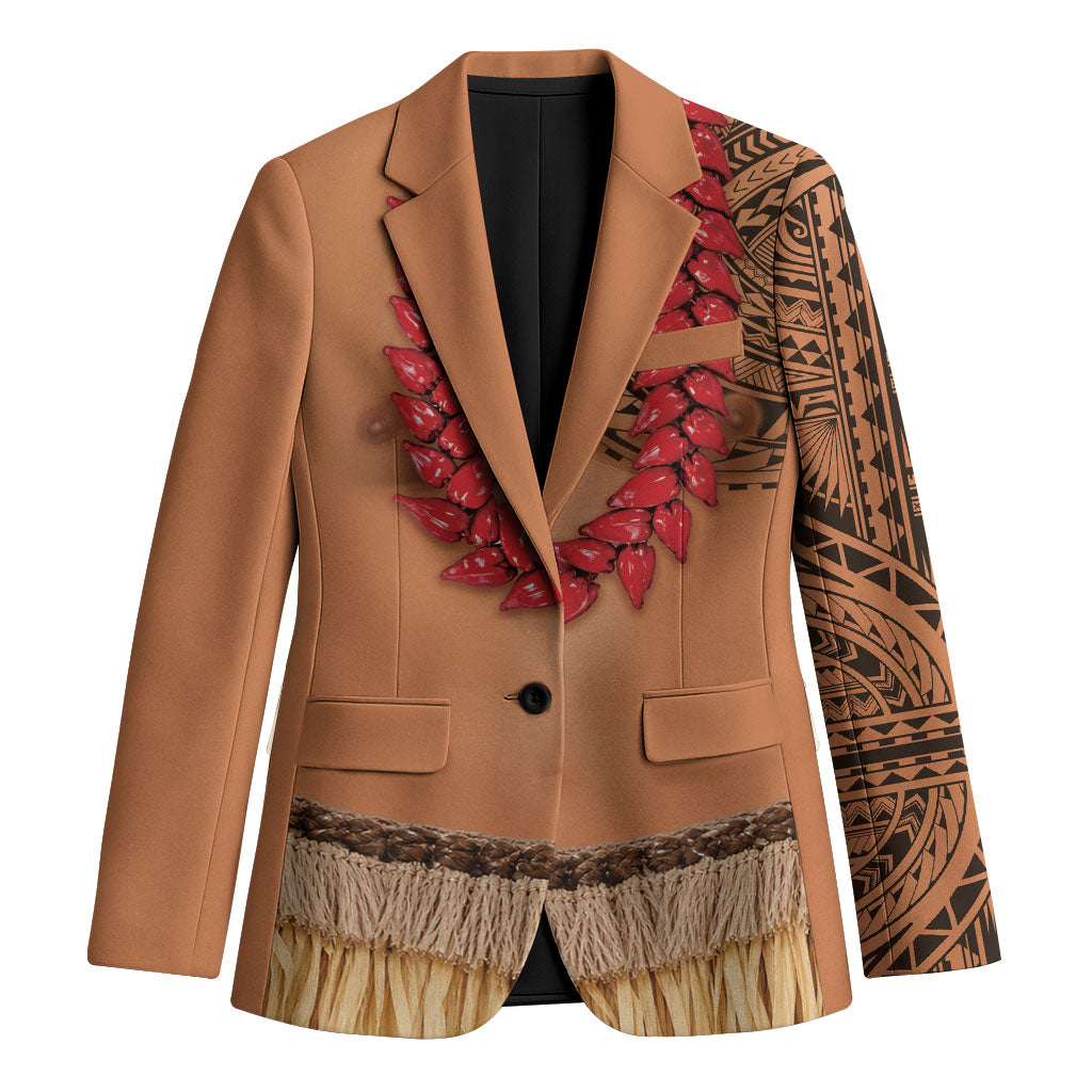 Samoa Tribal Tattoo Costume Blazer Ula Fala Necklace LT05 Unisex Beige - Polynesian Pride