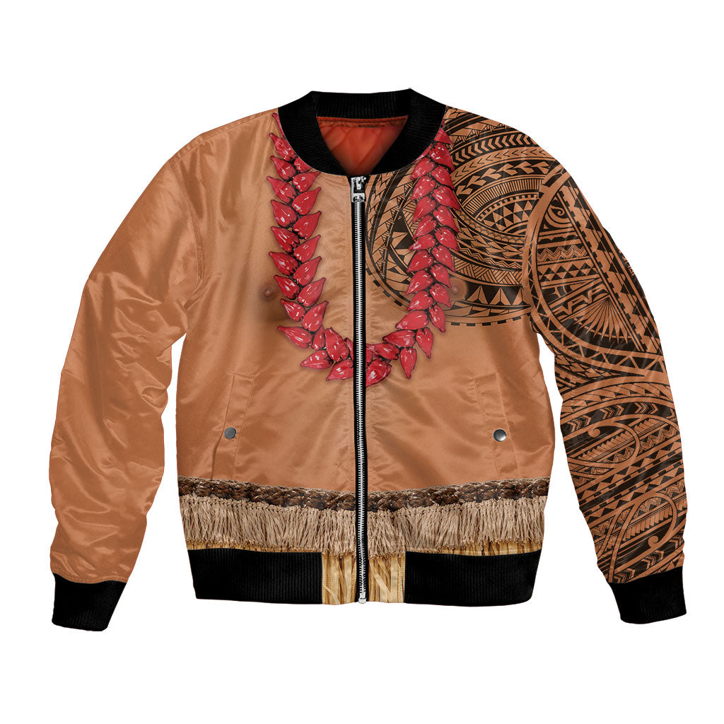 Samoa Tribal Tattoo Costume Bomber Jacket Ula Fala Necklace LT05 Unisex Beige - Polynesian Pride