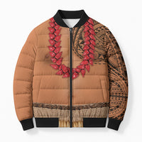 Samoa Tribal Tattoo Costume Bomber Puffer Jacket Ula Fala Necklace LT05 Unisex Beige - Polynesian Pride