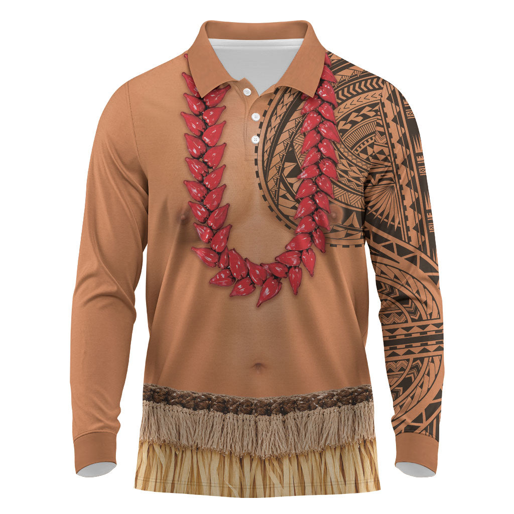 Samoa Tribal Tattoo Costume Long Sleeve Polo Shirt Ula Fala Necklace LT05 Beige - Polynesian Pride