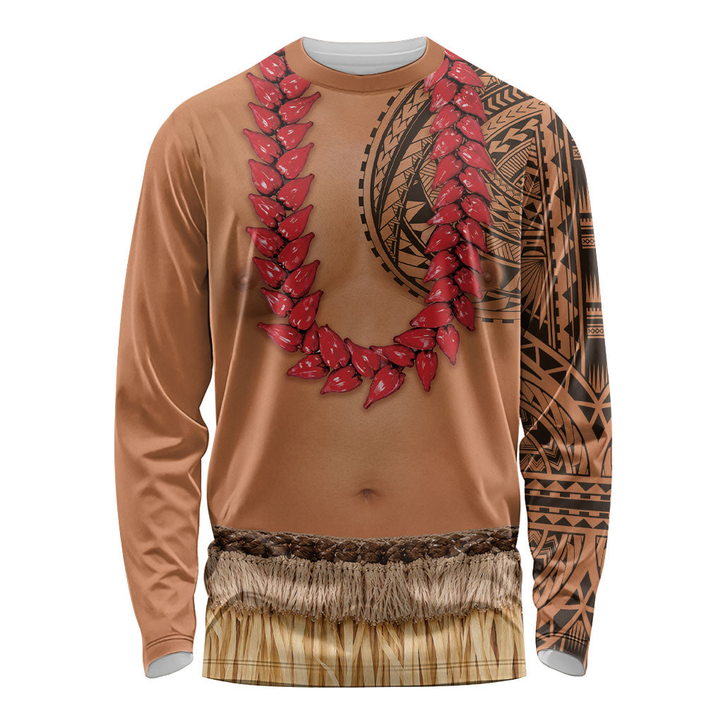 Samoa Tribal Tattoo Costume Long Sleeve Shirt Ula Fala Necklace LT05 Unisex Beige - Polynesian Pride