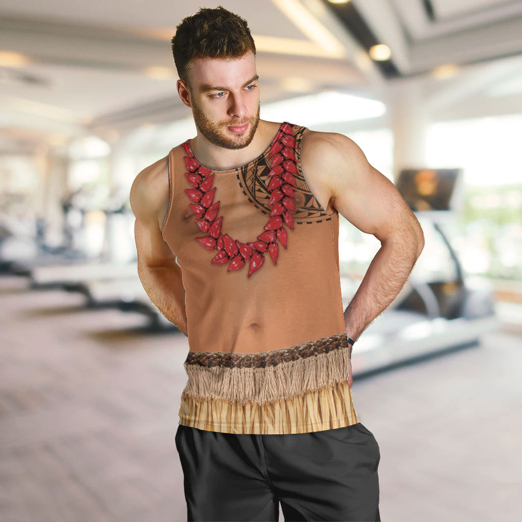 Samoa Tribal Tattoo Costume Men Tank Top Ula Fala Necklace LT05 Beige - Polynesian Pride
