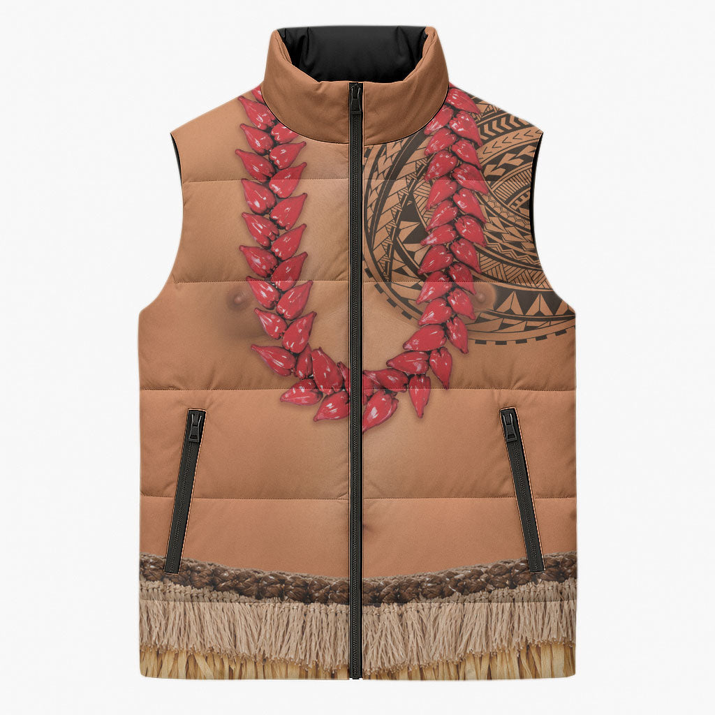 Samoa Tribal Tattoo Costume Sleeveless Puffer Jacket Ula Fala Necklace