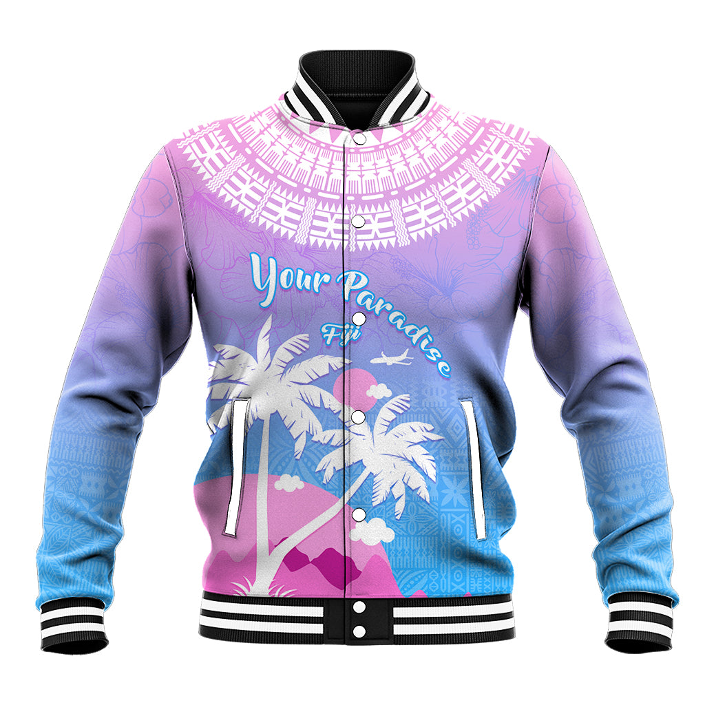 Personalised Fiji Your Paradise Festival Baseball Jacket With Fijian Masi Tapa Pattern LT05 Unisex Blue - Polynesian Pride